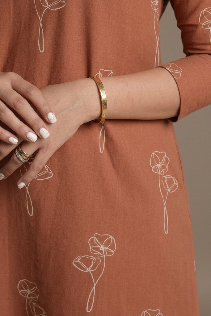 Brown Printed Pure Cotton Midi Dress