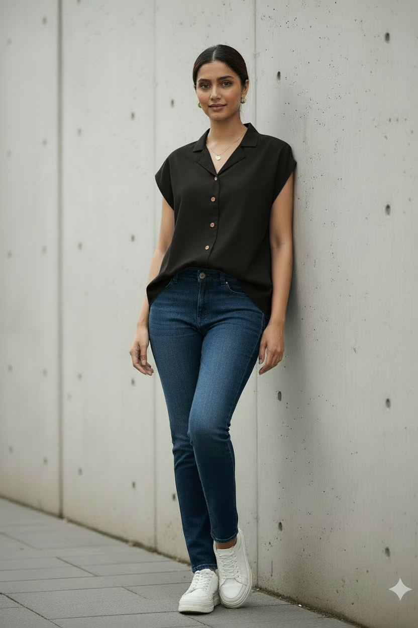 Midnight Black Notch Collar Shirt