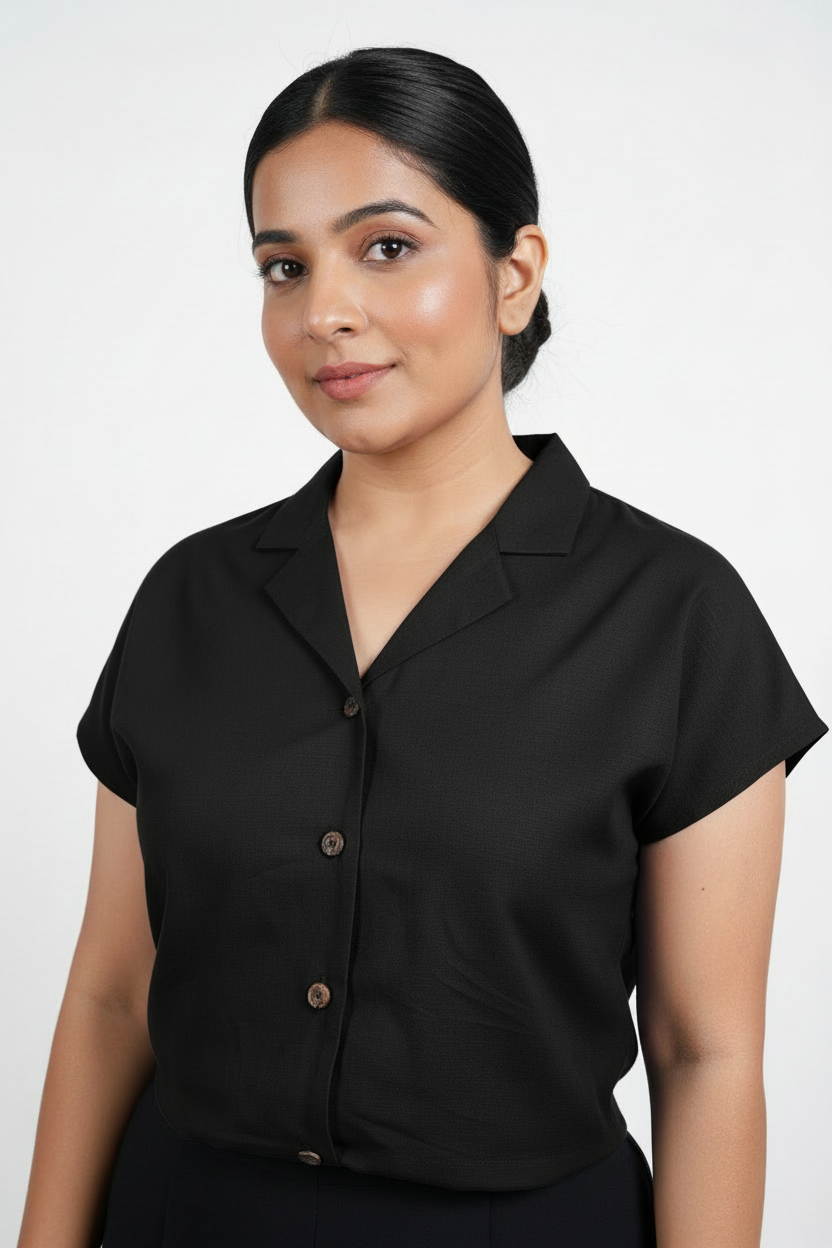 Midnight Black Notch Collar Shirt