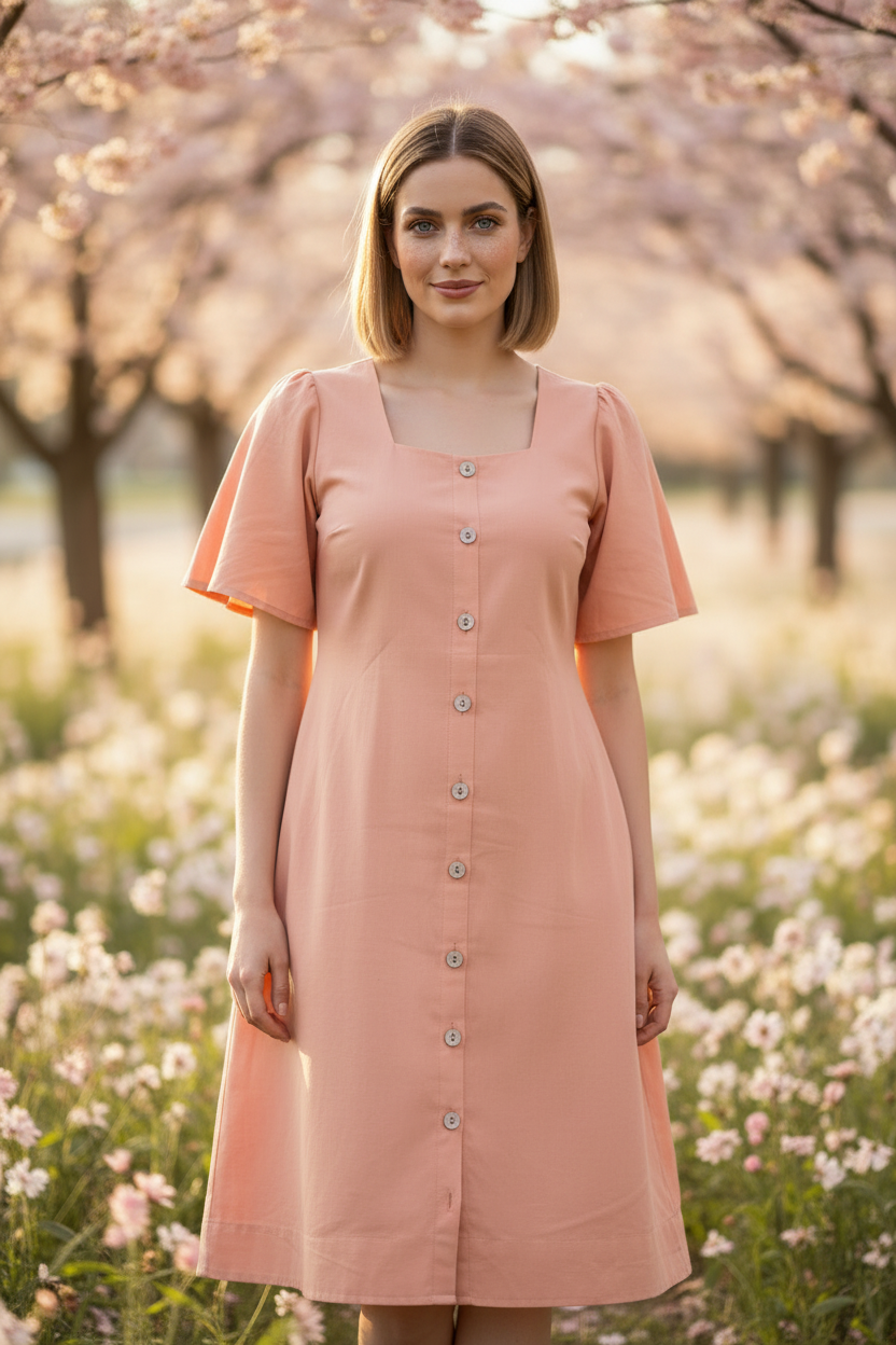 Eleni - Peach Dress Front