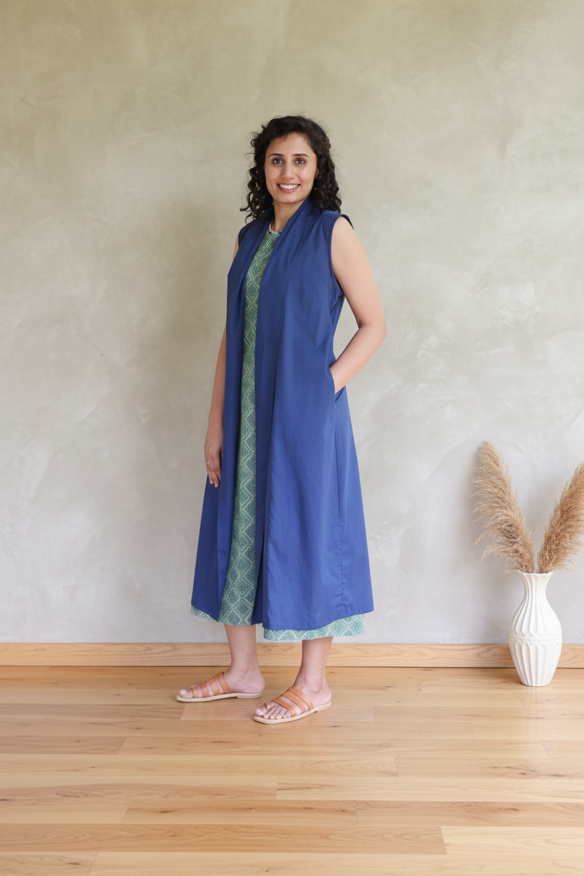 long shrug with dress Buy Indigo Blue Light Weight Cotton Long Sleeveless Shrug Online – sizyx