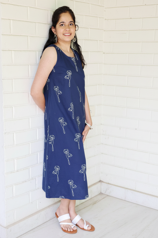 Navy Botanical Dress — Full Wall & Floor Edit