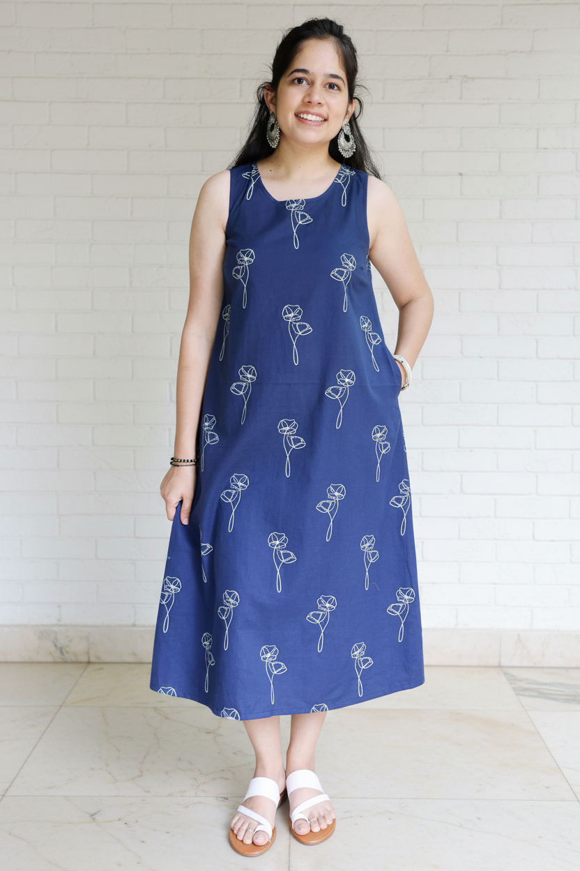 Navy Botanical Dress — Image 3 Wall & Floor Edit