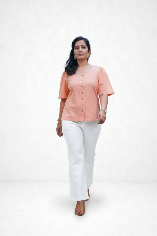 Peach Fuzz Top - Barrel White Pants