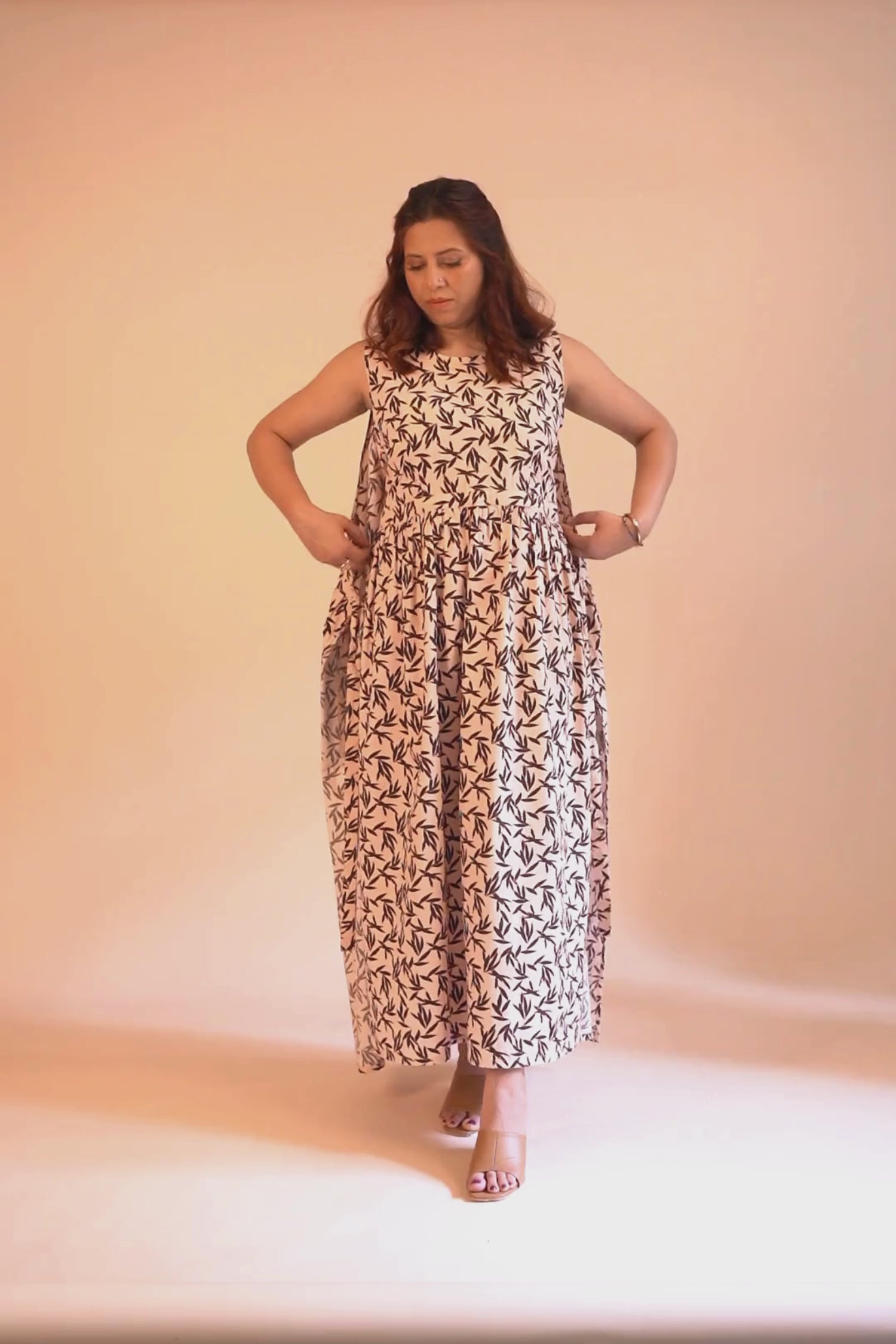 Breezy Back Tie Brown Autumn Printed Sundress