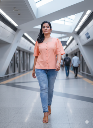 Peach Fuzz Flared Sleeve Charm Top