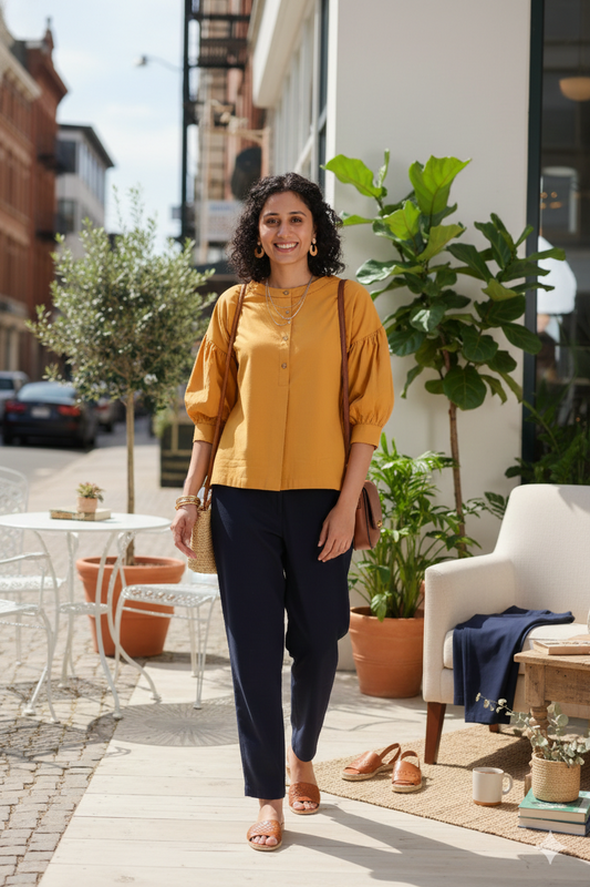 Ochre Pleat Charm Top