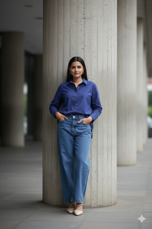 Embroidered Navy Luxe Timeless Style Shirt