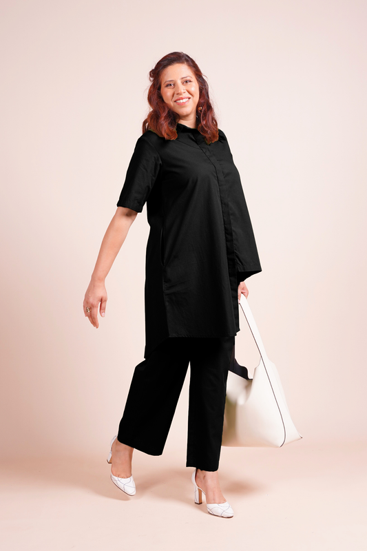 Black Shift Asymmetric Tunic Shirt